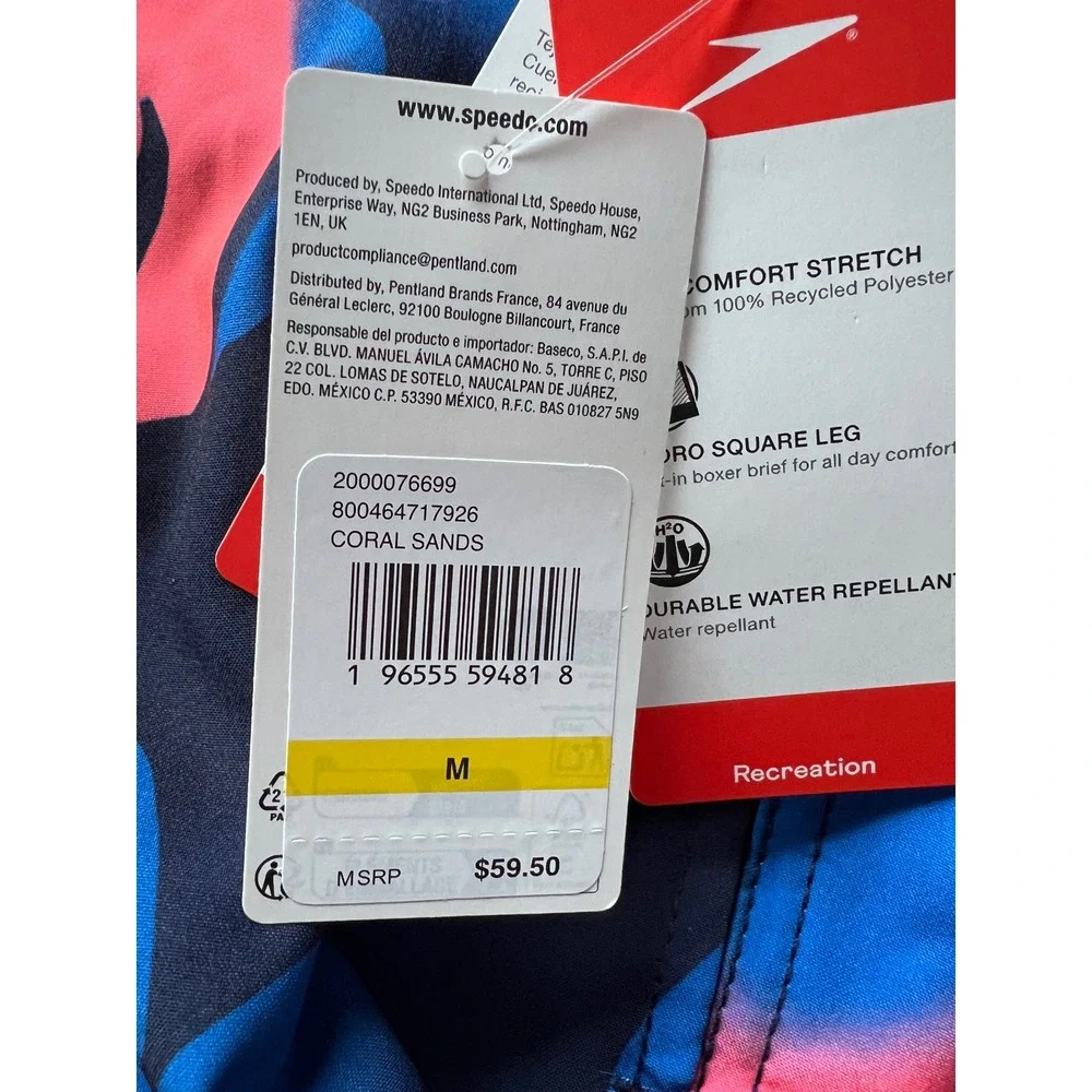 Speedo‎ Men's Blue Pink Swim Trunks Shorts Board Shorts Size Medium